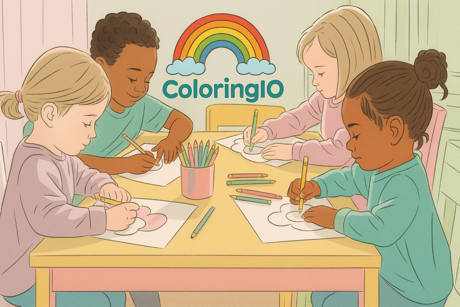 Children enjoying coloring activities